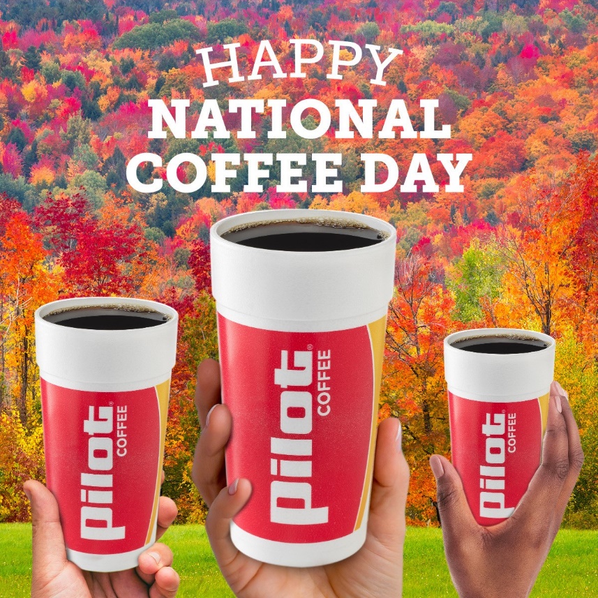 Photo of Pilot Flying J cups with National Coffee Day fall background